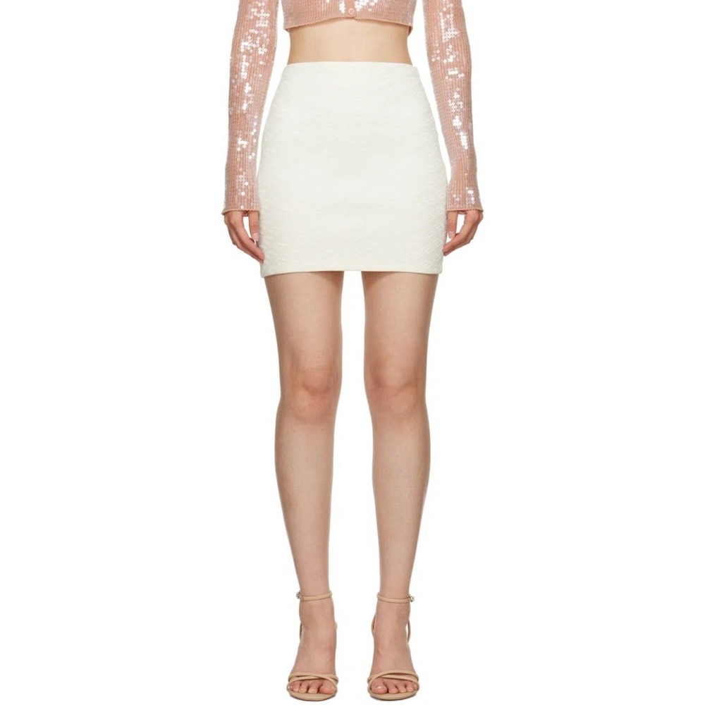 Alexander Wang T Skewed Logo Jacquard Mini Skirt Creamy Bone 4KC3235055 Womens L